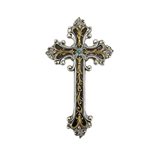 Comfy Hour Wall Art, 7.1"L x 1"W, Antique Silver and Gold with Turquoise-Colored