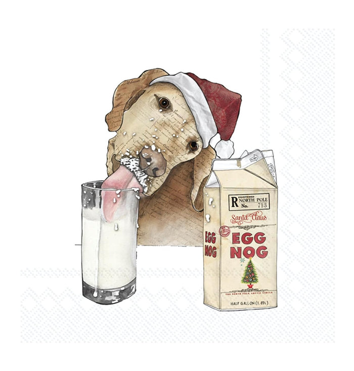 Boston International IHR Winter Holiday Christmas 3-Ply Paper Napkins, 20-Count Cocktail Size, Egg Nog Dog