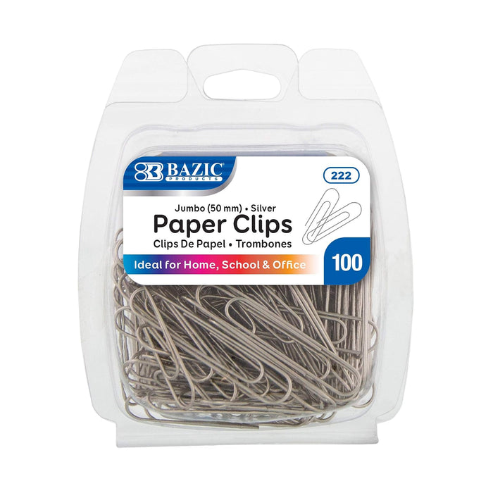 BAZIC Jumbo Paper Clip, 50 mm, Silver, 100 Per Pack - 1 Pack