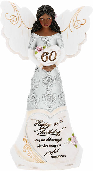 Pavilion - Happy 60th Birthday - 6" Ebony African American Angel Figurine Religious Best Friend Bestie BFF God Jesus Lover Christian Christ Gift Present