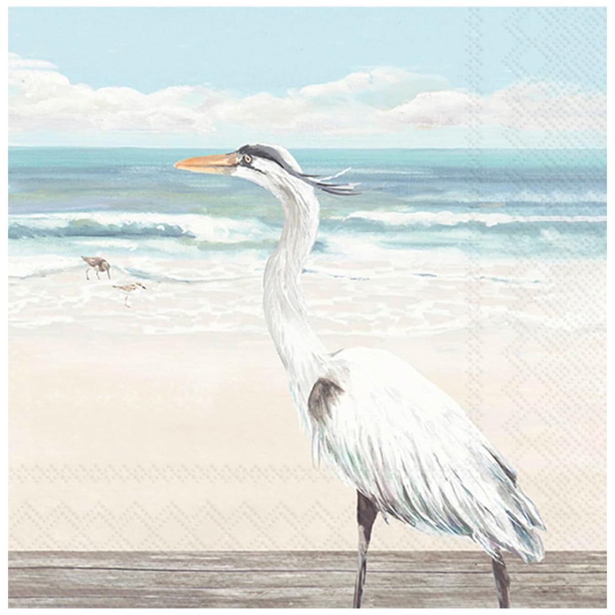 ihr SINCE 1977 Disposable Napkin, 5" x 5", Egret On The Beach