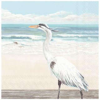 ihr SINCE 1977 Disposable Napkin, 5" x 5", Egret On The Beach