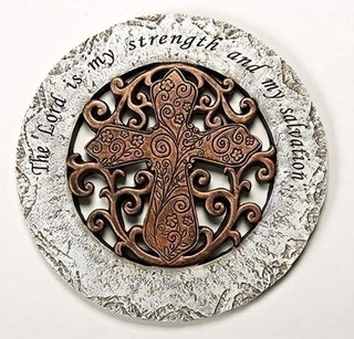 Roman The Lord is My Strength Bronze Cross 12 inch Resin Stone Decorative Stepping Stone