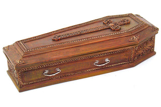 Pacific Trading Giftware PTC 8.25 Inch Cross Embellished Coffin Jewelry/Trinket Box Figurine