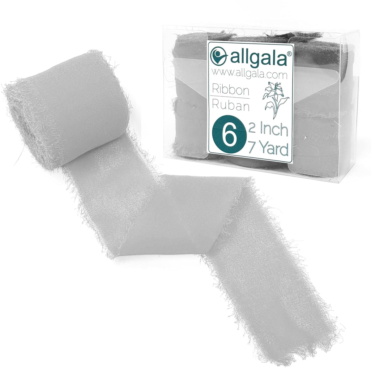 allgala Decorative Ribbon Trim, 6 Roll 2"x7yd, Grey