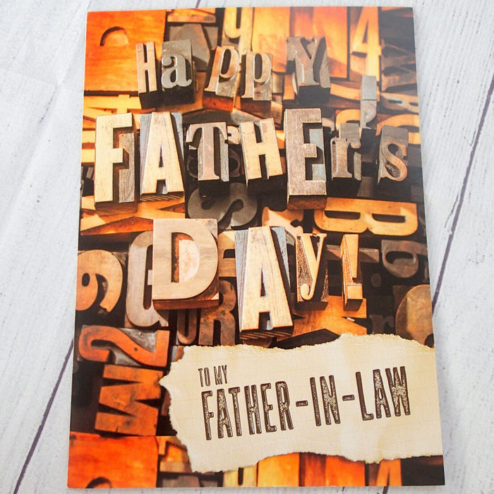 Design Design Father's Day Greeting Card For FATHER IN LAW Wood Letter Press