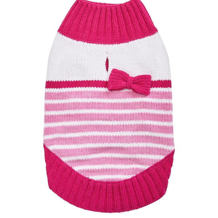 Blueberry Pet Pinky Princess Designer Chenille Dog Sweater with Bow Decor, Back Length 10", Pack of 1 Clothes for Dogs