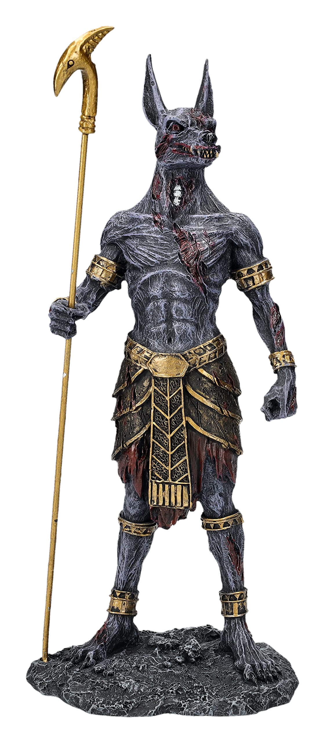 Pacific Giftware Egyptian Underworld Zombie Jackal God Anubis Warrior Statue Ancient Guard Figurine with Ankh Staff Black and Gold Home Decor 8.5" Tall