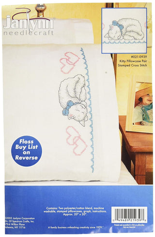 Design Works Crafts Janlynn Kitty Pillowcase Pair Stamped Cross Stitch -20"X30"