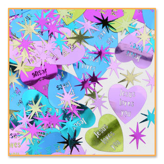 Beistle Jesus Loves You Hearts Cutout Plastic Confetti, 1 Pack, Multicolored