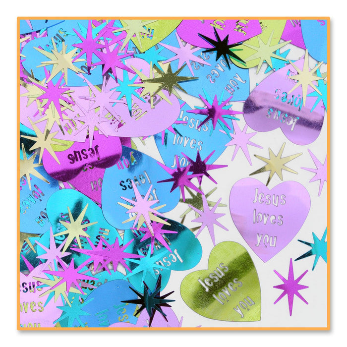 Beistle Jesus Loves You Hearts Cutout Plastic Confetti, 1 Pack, Multicolored