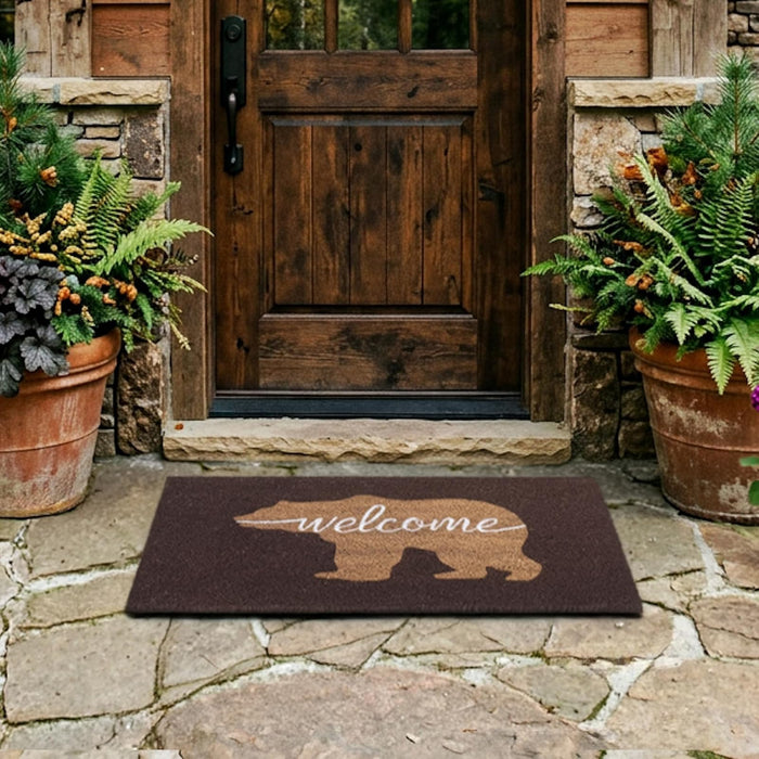 Larry Traverso Bear Welcome 100% Coir Doormat, 18 x 30 inches, Naturally Durable, PVC-Backing, Sustainable