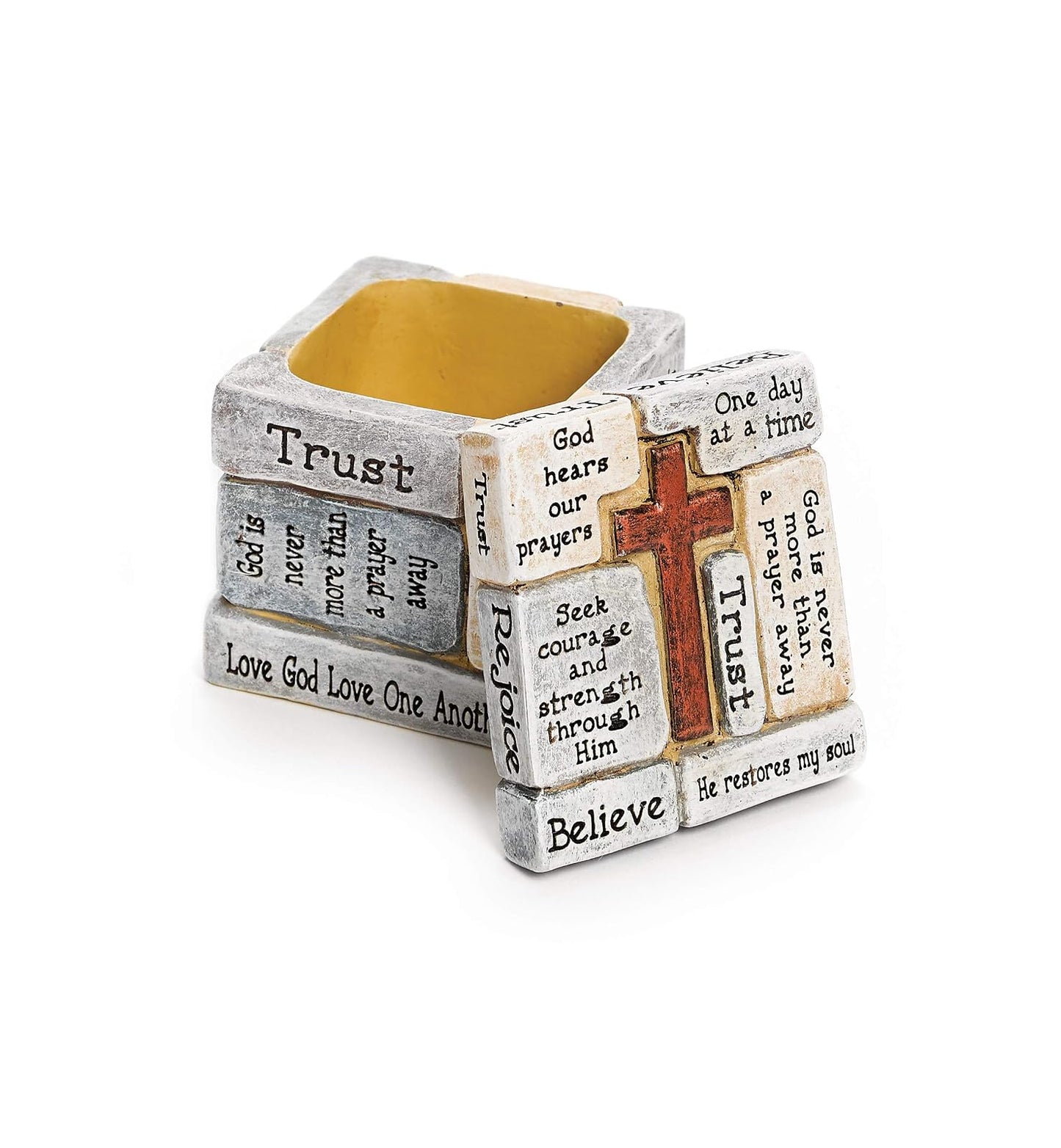 Roman Faith-Filled Sentiments Crossword Whitewashed 2.25 x 2.25 Resin Trinket Box