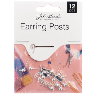 12pcs John Bead Must Have Findings 5x16mm Silver Metal Earring Post with 5mm Ball for Earrings, Jewelry Making Crafts DIY