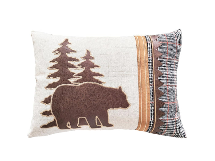 Comfy Hour 18 x 13 Inch Bear Pillow, Plaid Cabin Lumbar Throw Pillow