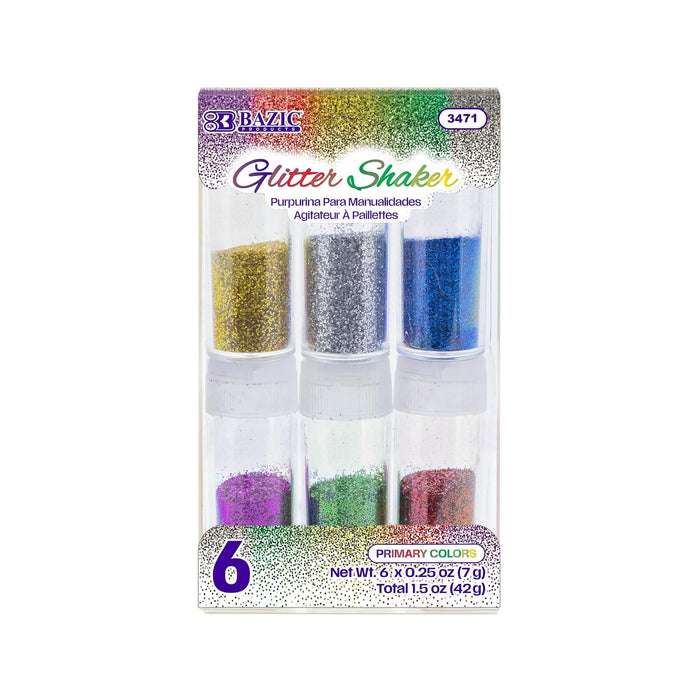 BAZIC 7g Primary Color Glitter Shaker, Great for Slime Paint Art Nail Skin Holiday Party Kids Décor (6/PVC Box), 1-Pack