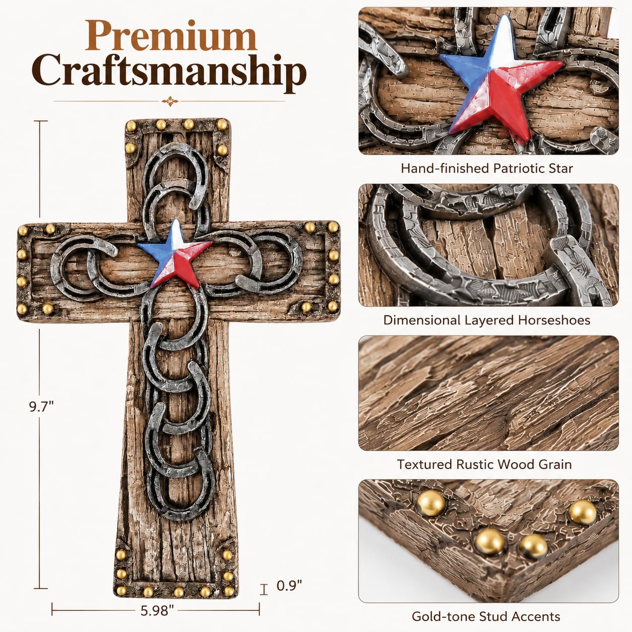 Comfy Hour 9.7 Inch Western Cross Wall Decor, Horseshoe Cross, 1 Piece