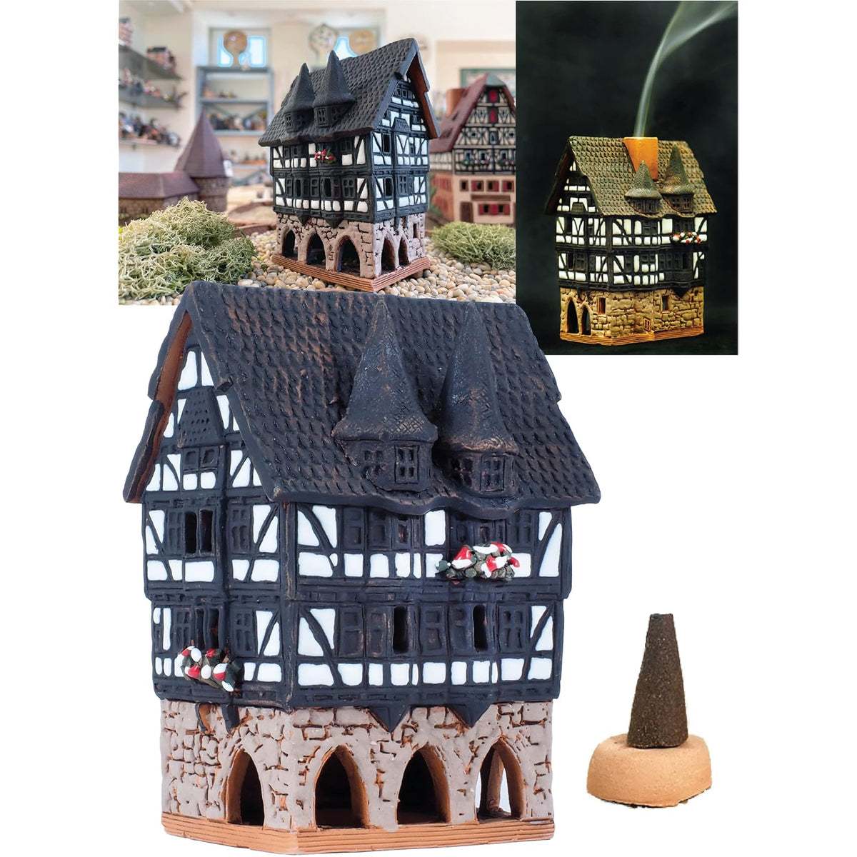 Midene Incense Holder, Black, White, Brown, Grey
