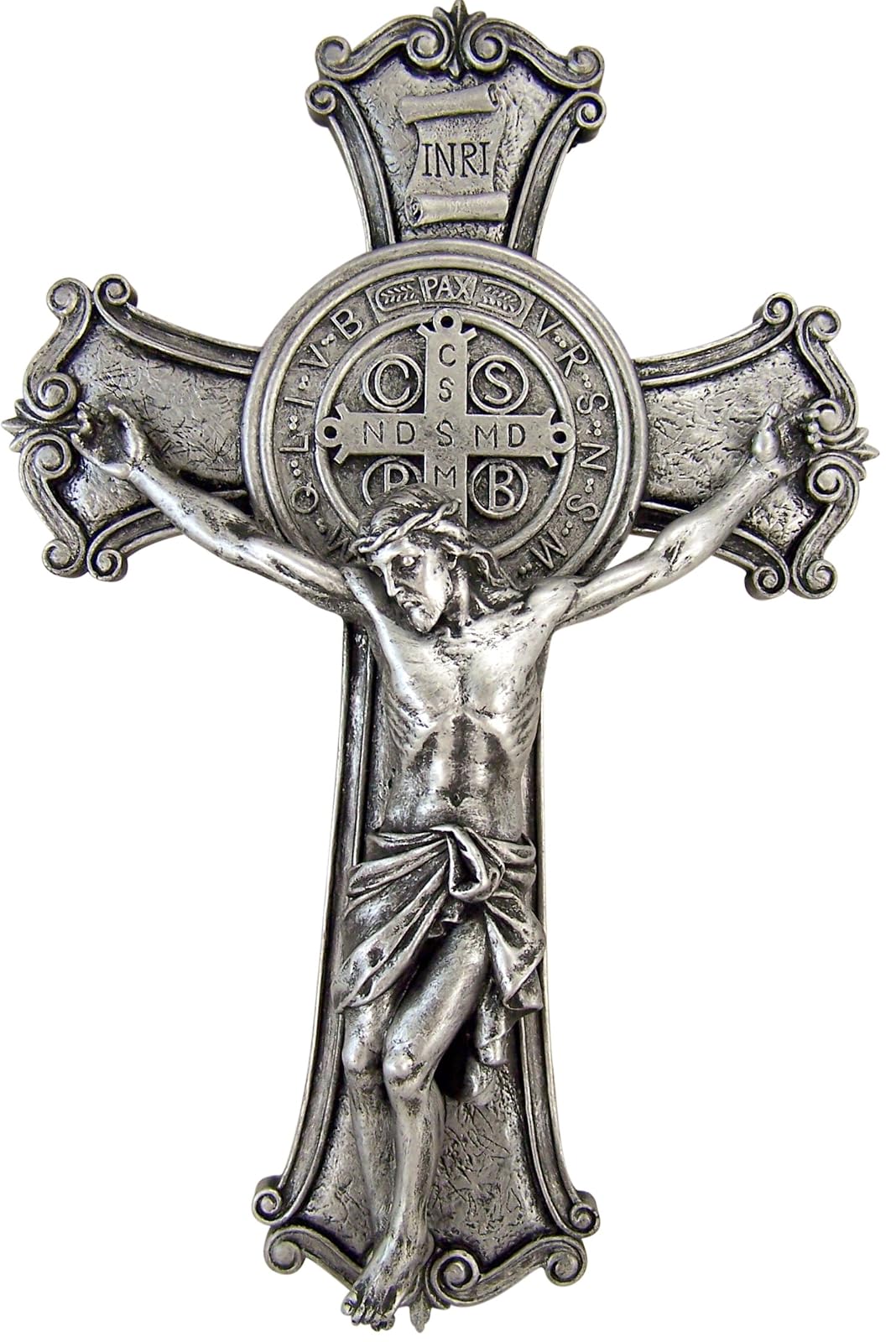 Roman Saint Benedict Wall Cross Crucifix Medal Catholic House Exorcism Relief 10 1/4 Inch
