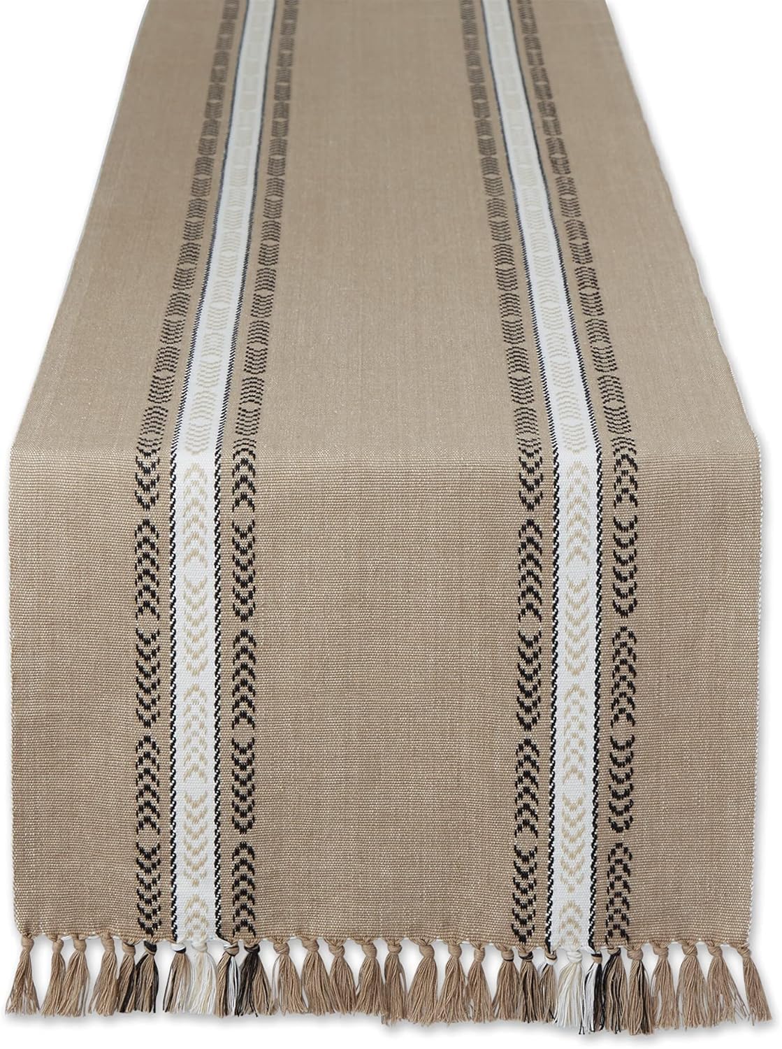 DII Design Everyday Collection, Fringed Stripe Tabletop, Table Runner, 14x72, Stone