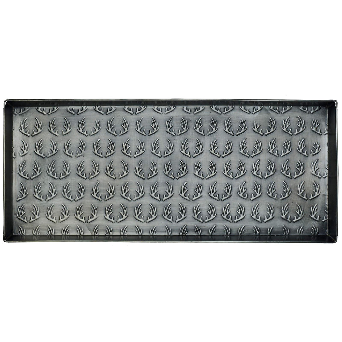 Larry Traverso Antlers Pattern Metal Boot-Tray, 30 x 13 inches, Antique Zinc Finish