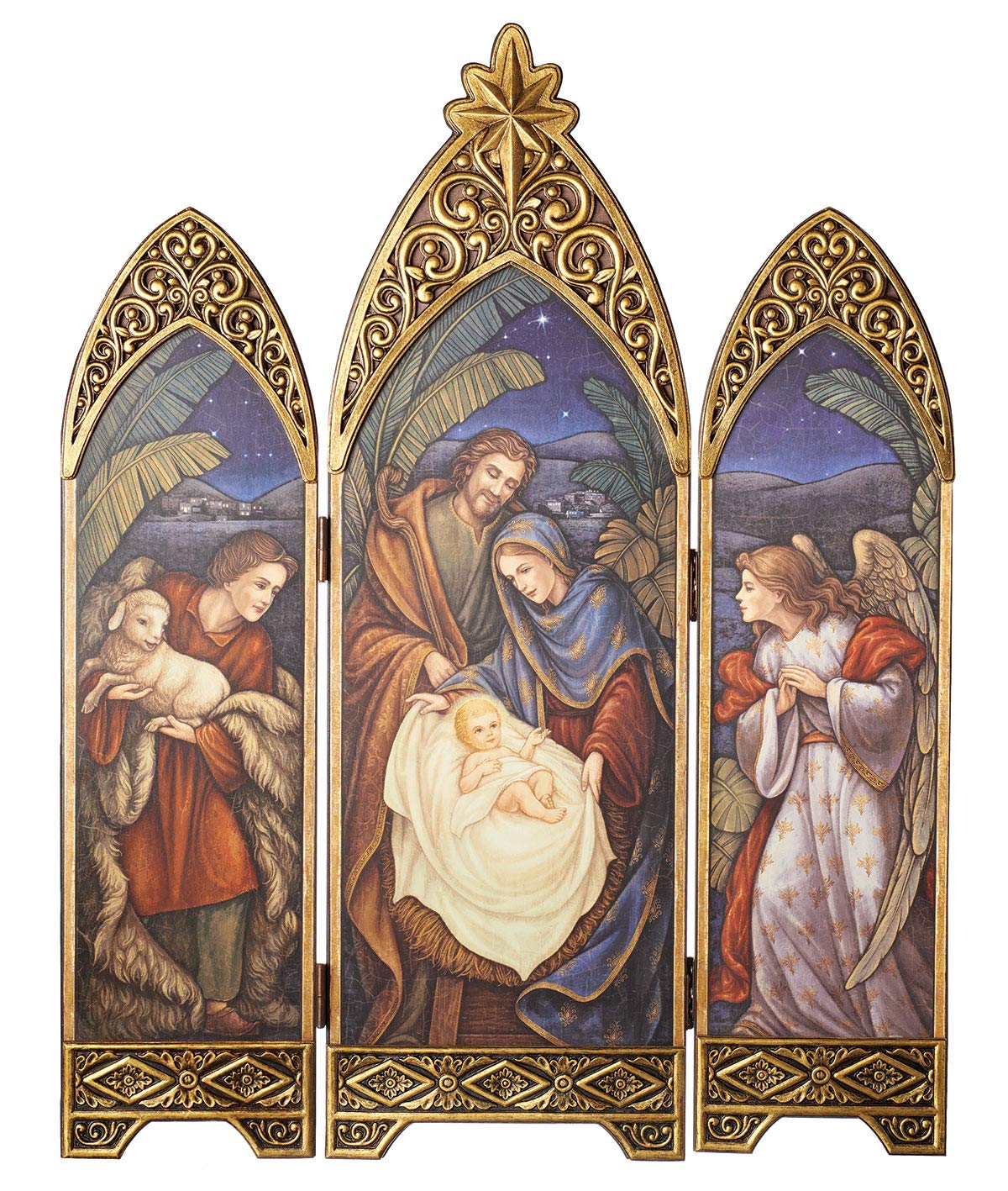 Roman 36.25" NATIVTY Triptych W/Angel Shepherd & Antique Gold Star