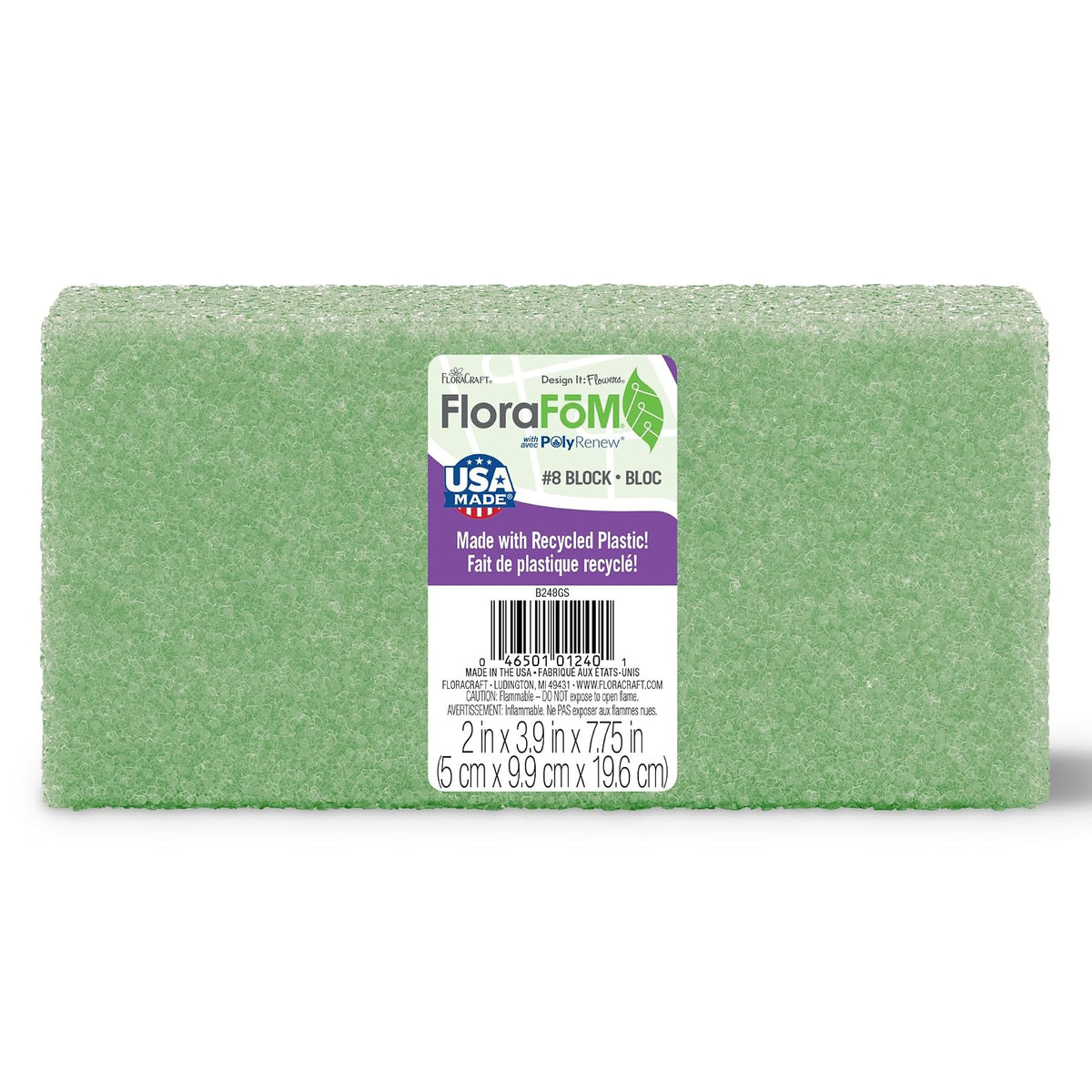 FloraCraft Styrofoam Block, 7-7/8 by 3-7/8 by 1-15/16-Inch, Green