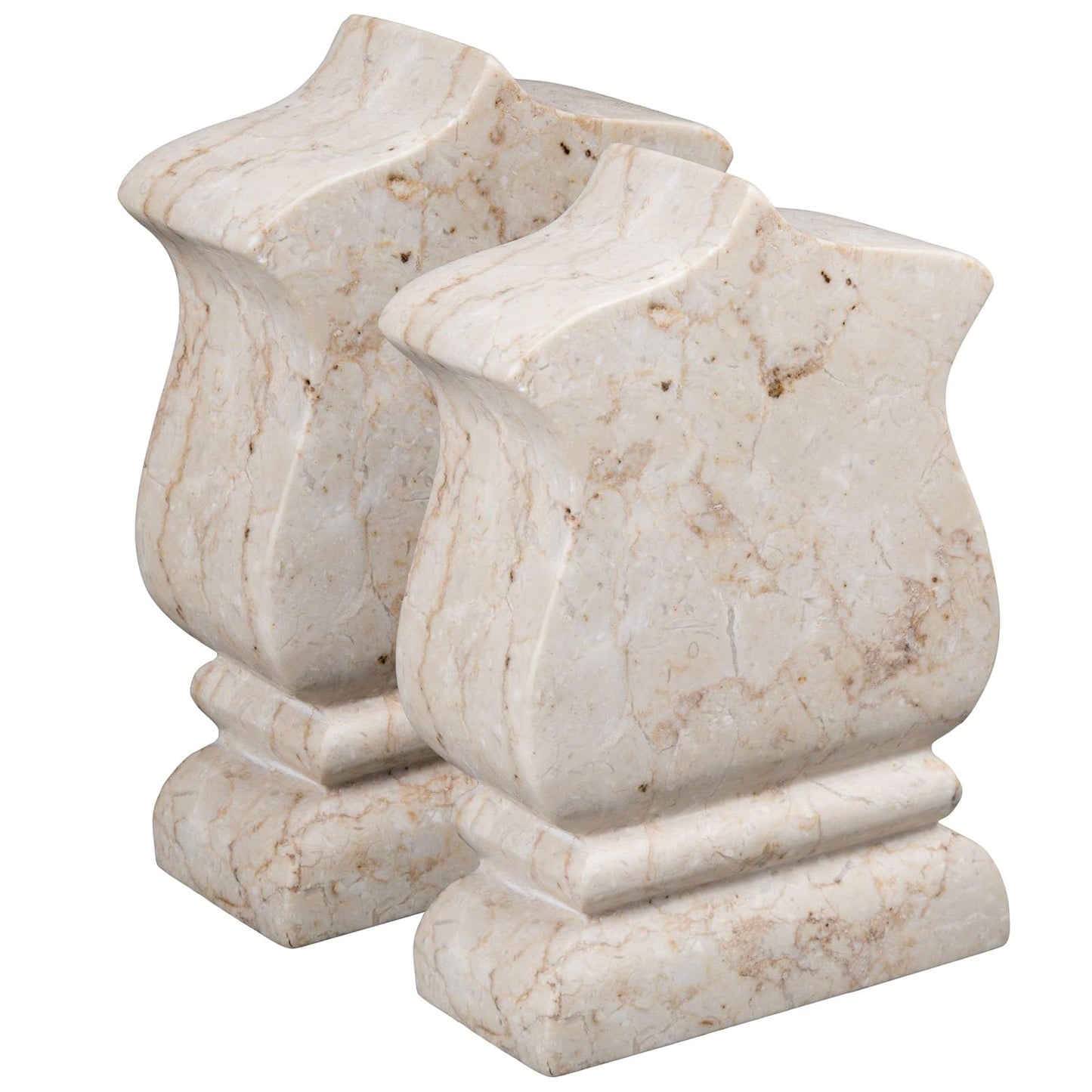 Creative Home Natural Champagne Marble Set of 2 Pieces Bookends, Book Holder Shelf Organizer Desk Top Decorative Paper Weight, Beige, Fleur De Lis Style