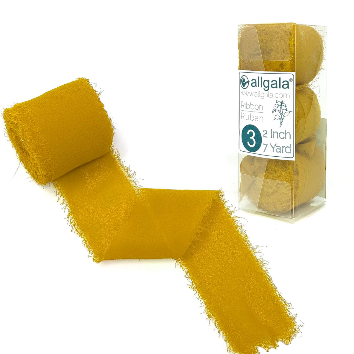 allgala Decorative Ribbon Trim, 3 Roll 2"x7yd, Gold