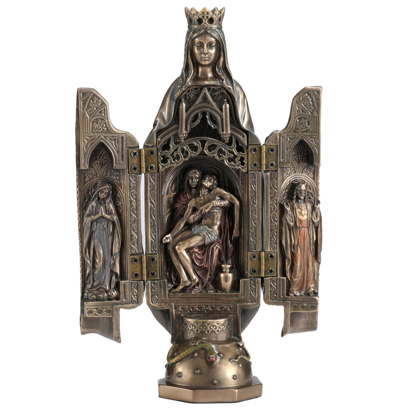 Veronese Design 8 1/8 Inch Lady of Grace with Polyptych Sculpture of Pieta Resin Statue Cold Cast Bronze Finish