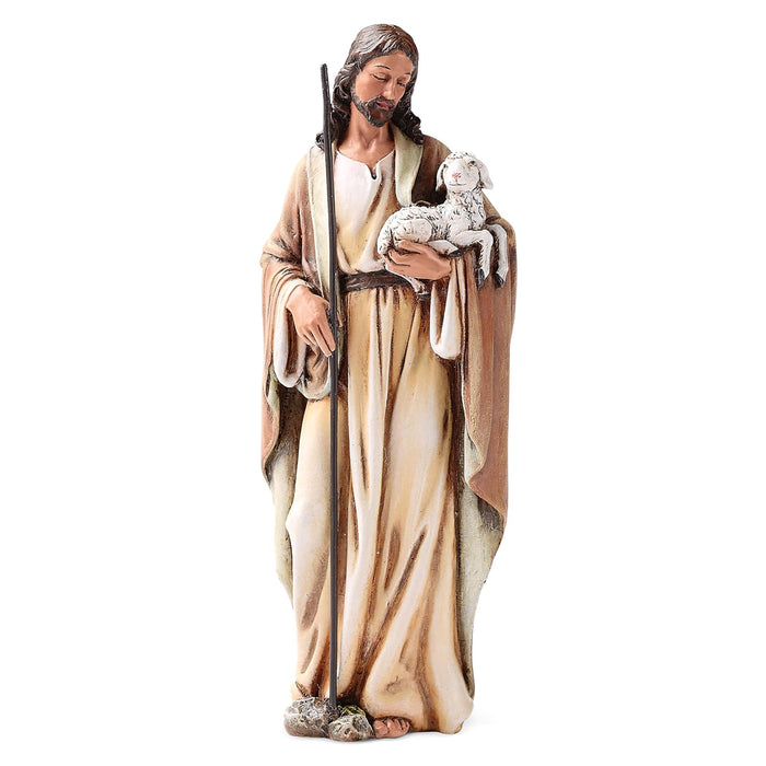 Roman Good Shepherd Jesus Christ with Lamb 6 Inch Resin Stone Tabletop Statue Figurine