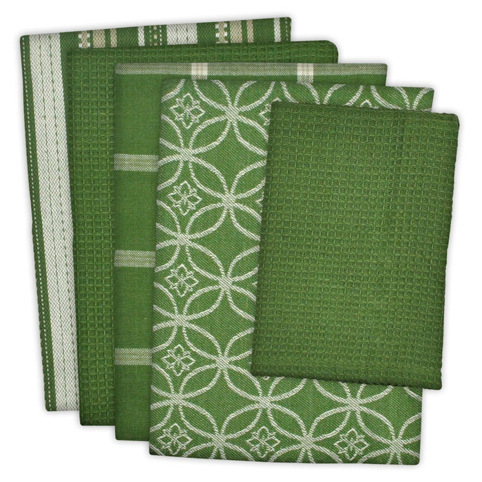 DII Design Assorted Woven Kitchen Set, Dishtowel, 18x28; Dishcloth, 13x13, Sage, 5 Piece
