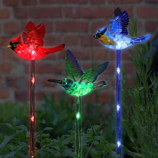 Exhart Lighted Outdoor Display, Set of 3,Large, Cardinal, Hummingbird and Blue B