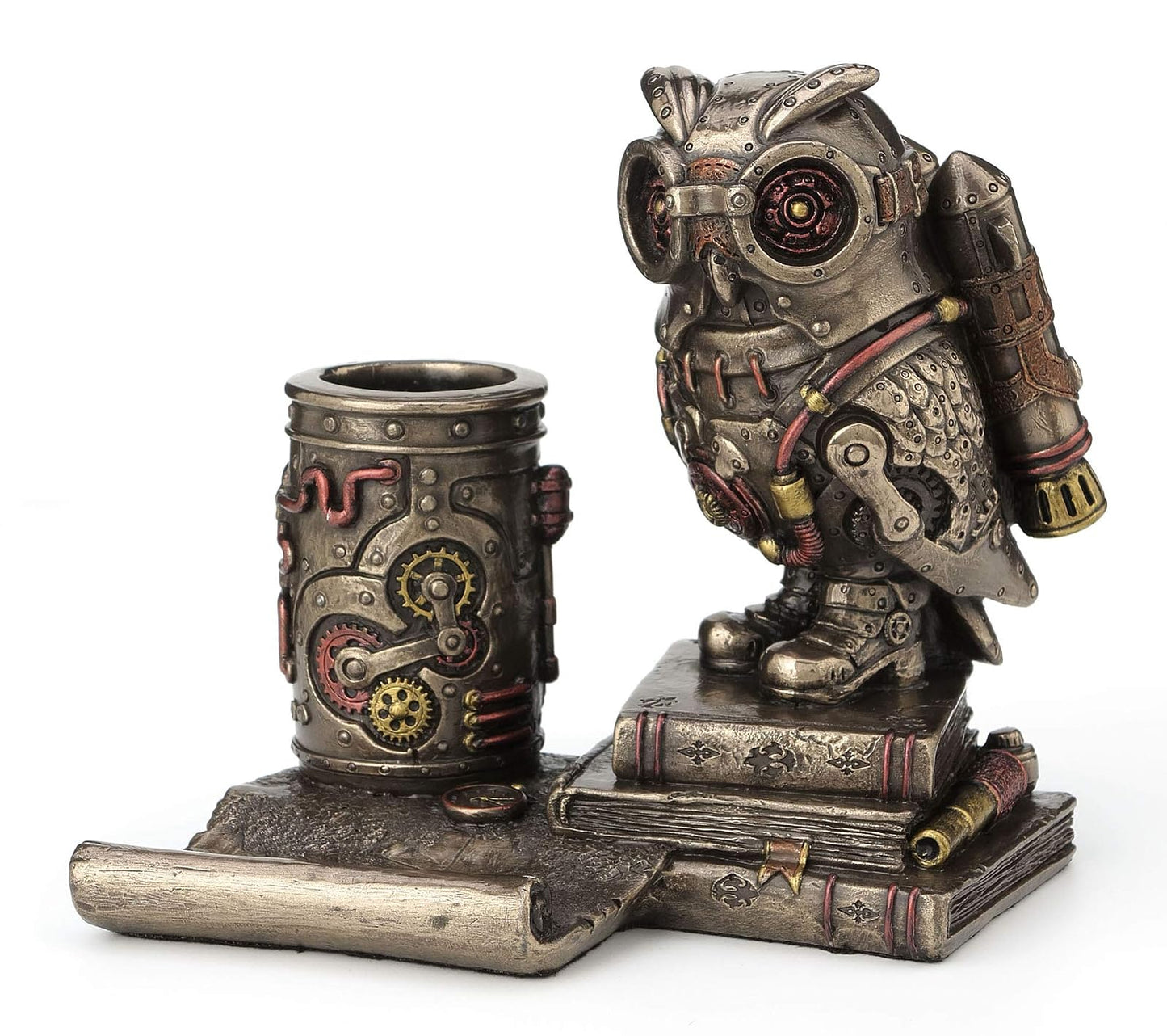 Unicorn Studio Veronese Design 5 Inch Steampunk Owl Cell Phone Stand Pen Holder Antique Bronze Finish Statue