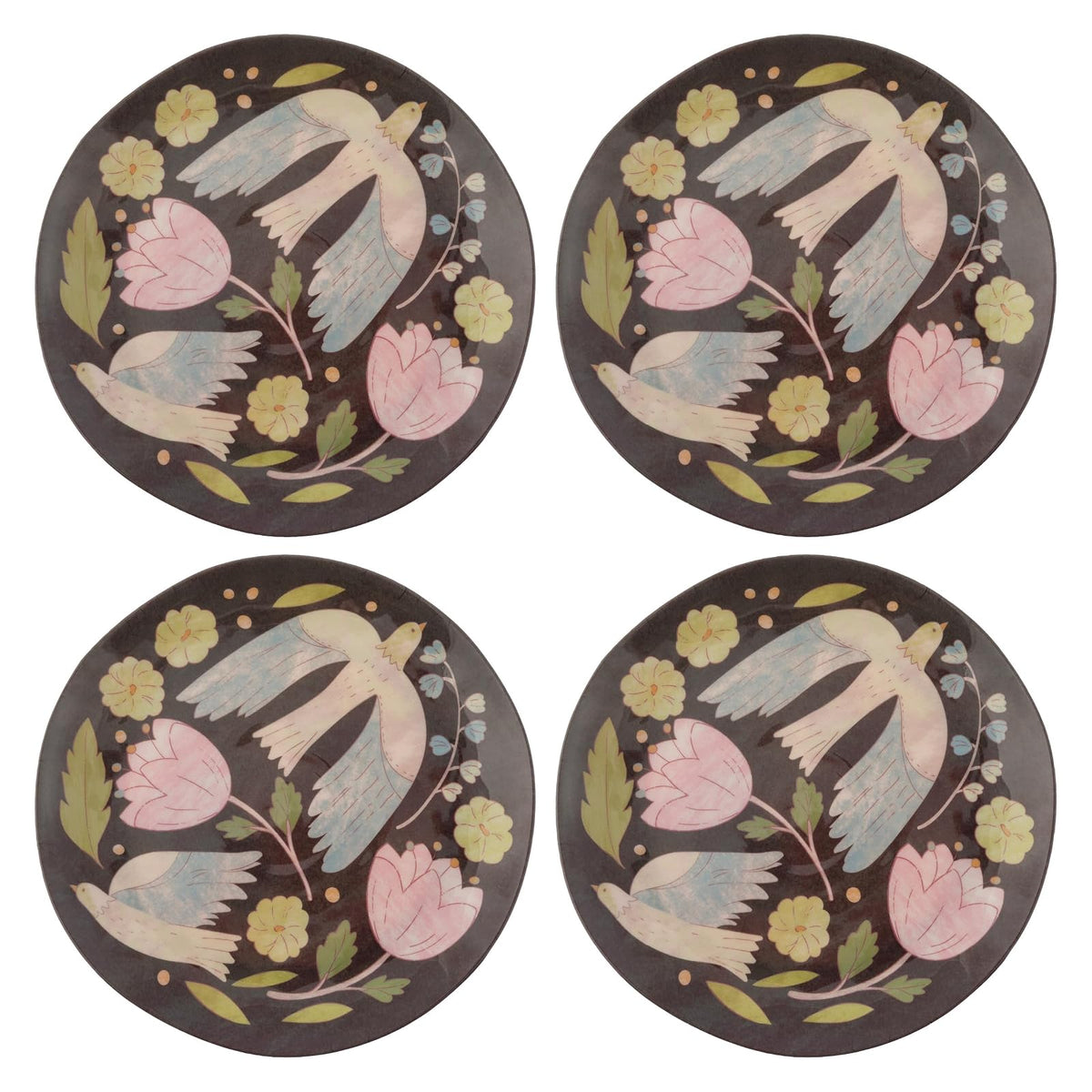 Karma Dishware Plate, Salad Plates, Folklore Birds