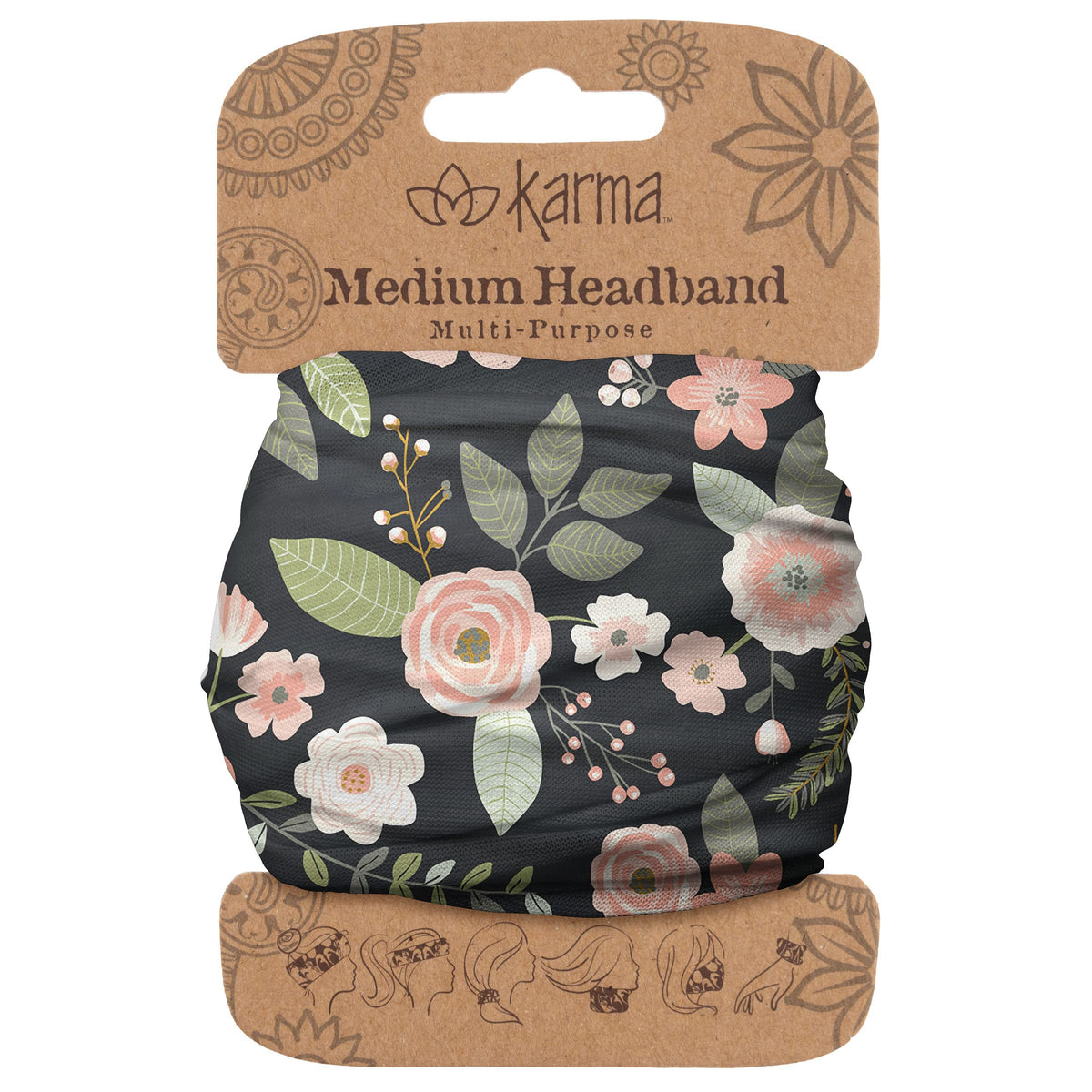 Karma Hairband, 1 Count (Pack of 1), Black Floral