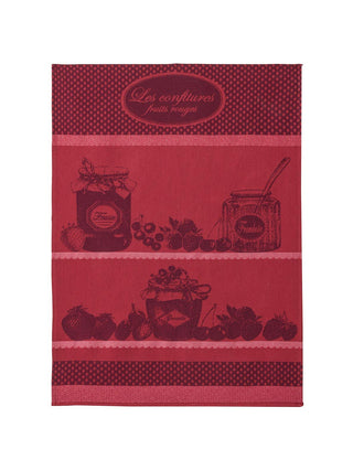 Coucke French Cotton Jacquard Towel, Confitures (Jams) Fruits Rouges, 20-Inches by 30-Inches, Red
