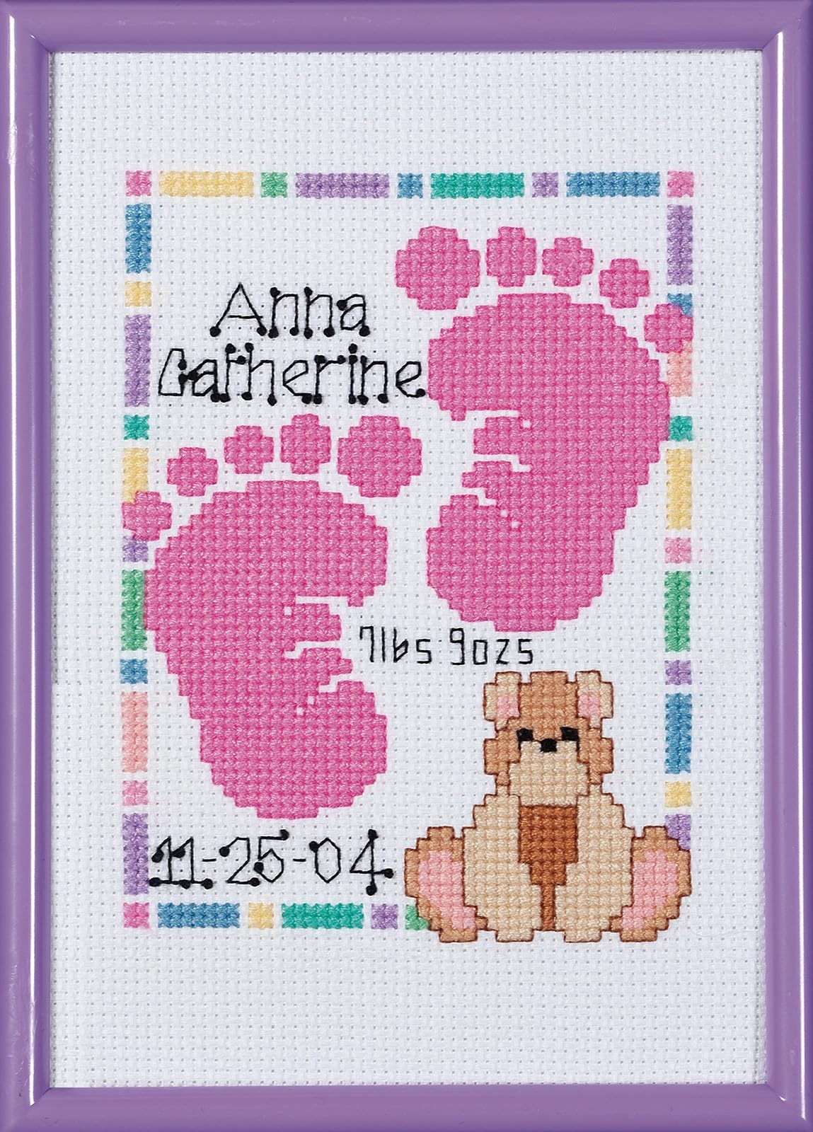 Design Works Crafts Janlynn Special Moments Baby Footprints Magenta Frame 14 Count 5 by 7-Inch Counted Cross Stitch Kit, Mini