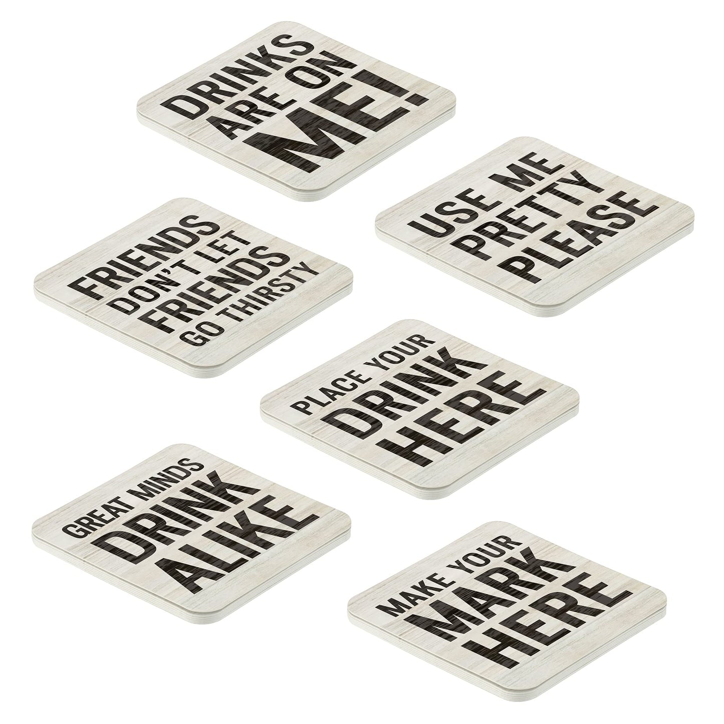 Lillian Rose Woodgrain Set of 36 Drinking Coasters, One Size, Gray