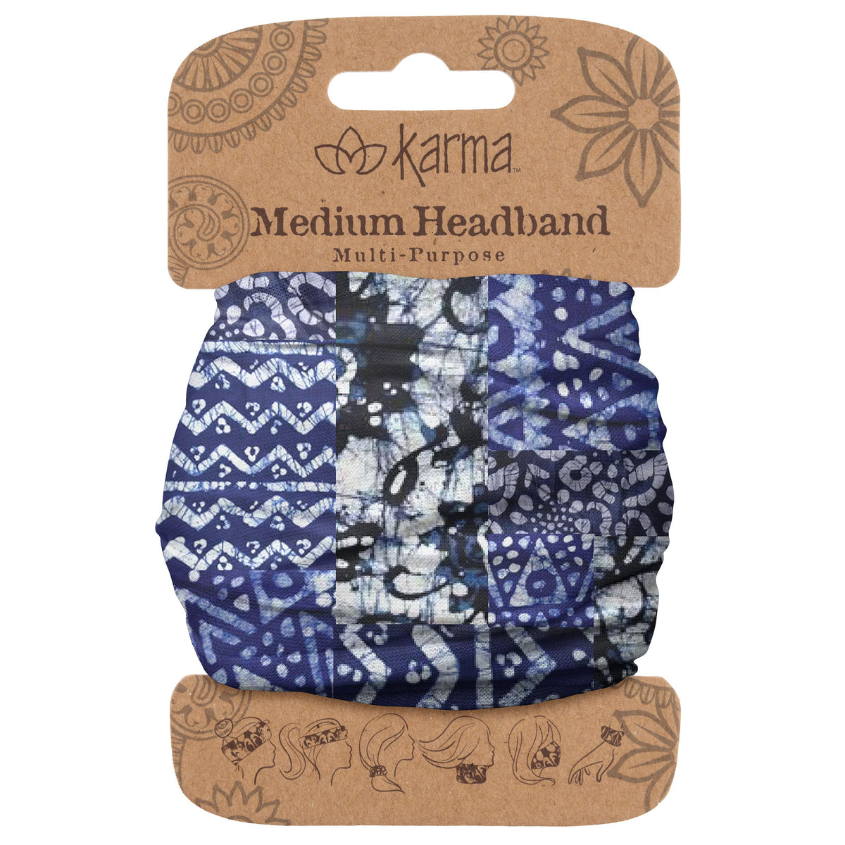 Karma Hairband, 1 Count (Pack of 1), Indigo Patchwork