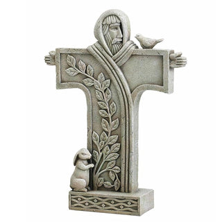 Creative Brands Saint Francis of Assisi Stone Resin Garden Cross Statue, 18 Inch