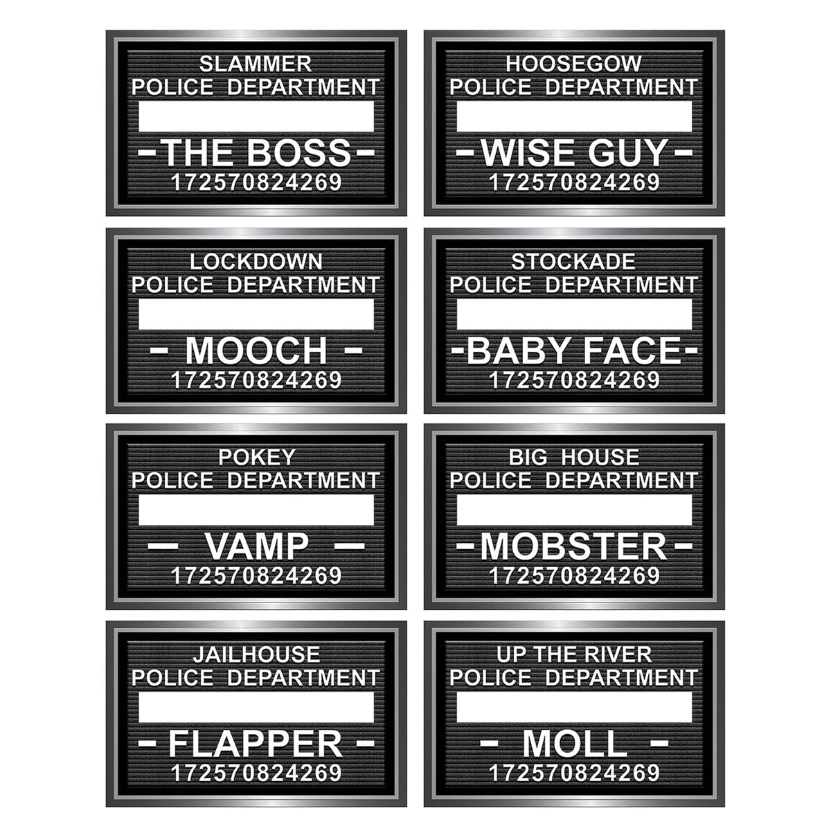 Beistle 53367 Mug Shot Roaring 20's Photo Booth Fun Signs, Black/White, 8 Ct.