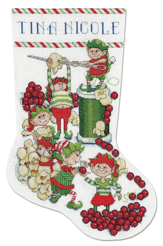 Design Works Crafts Counted Cross Stitch Stocking Kit 17in Long-Popcorn Elves (14 Count)