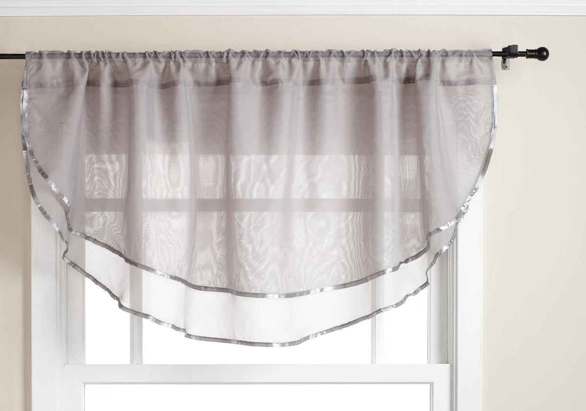 Belle Maison Stylemaster Elegance Sheer Voile, 60" X 24" | Ascot Valance, Silver