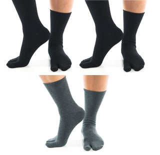 V-Toe Split Toe Flip-Flop Socks - Tabi Premium Cotton Blend Men & Women Sock - Men's Japanese Toe Separated Gray Black - 3 Pairs Pack
