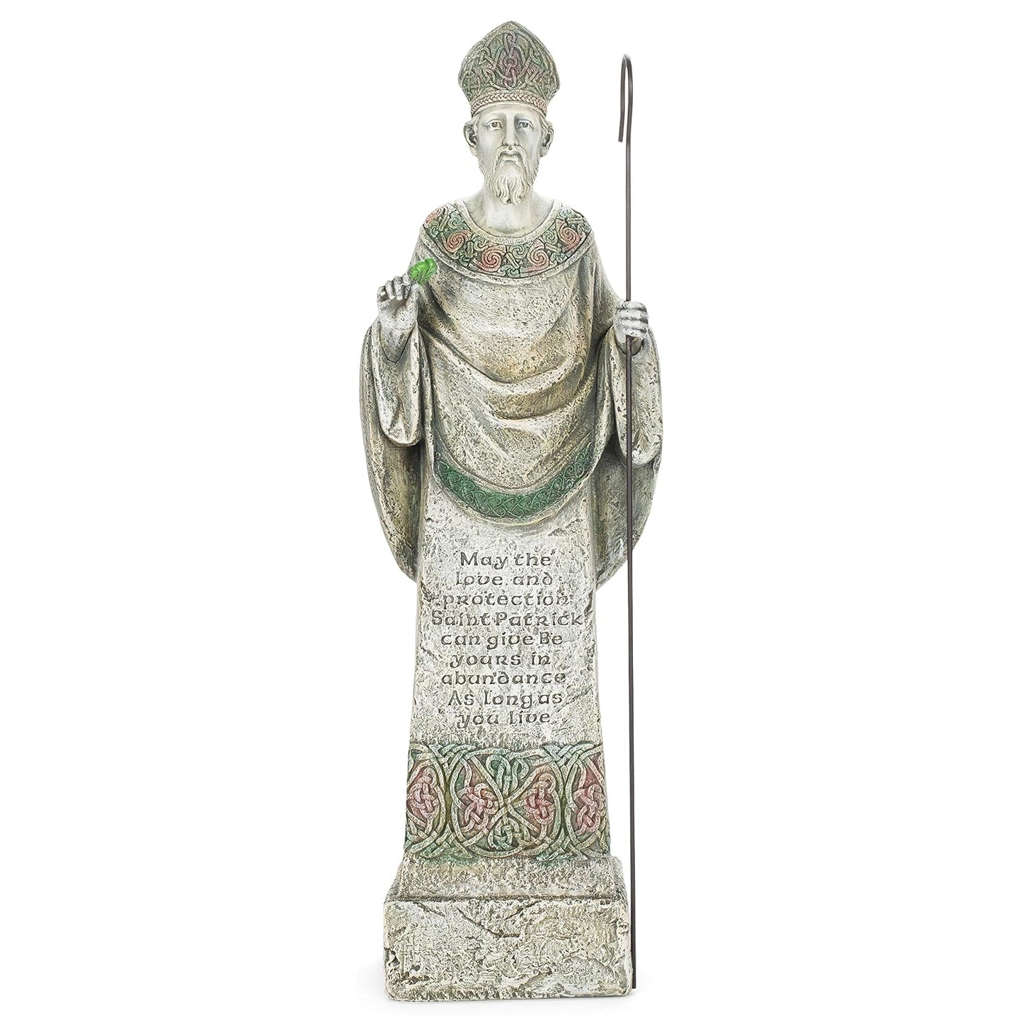 Roman Joseph's Studio Standing St. Patrick Garden Statue with Verse Inscribed on The Front, 26.5-Inch, Made of Resin Stone