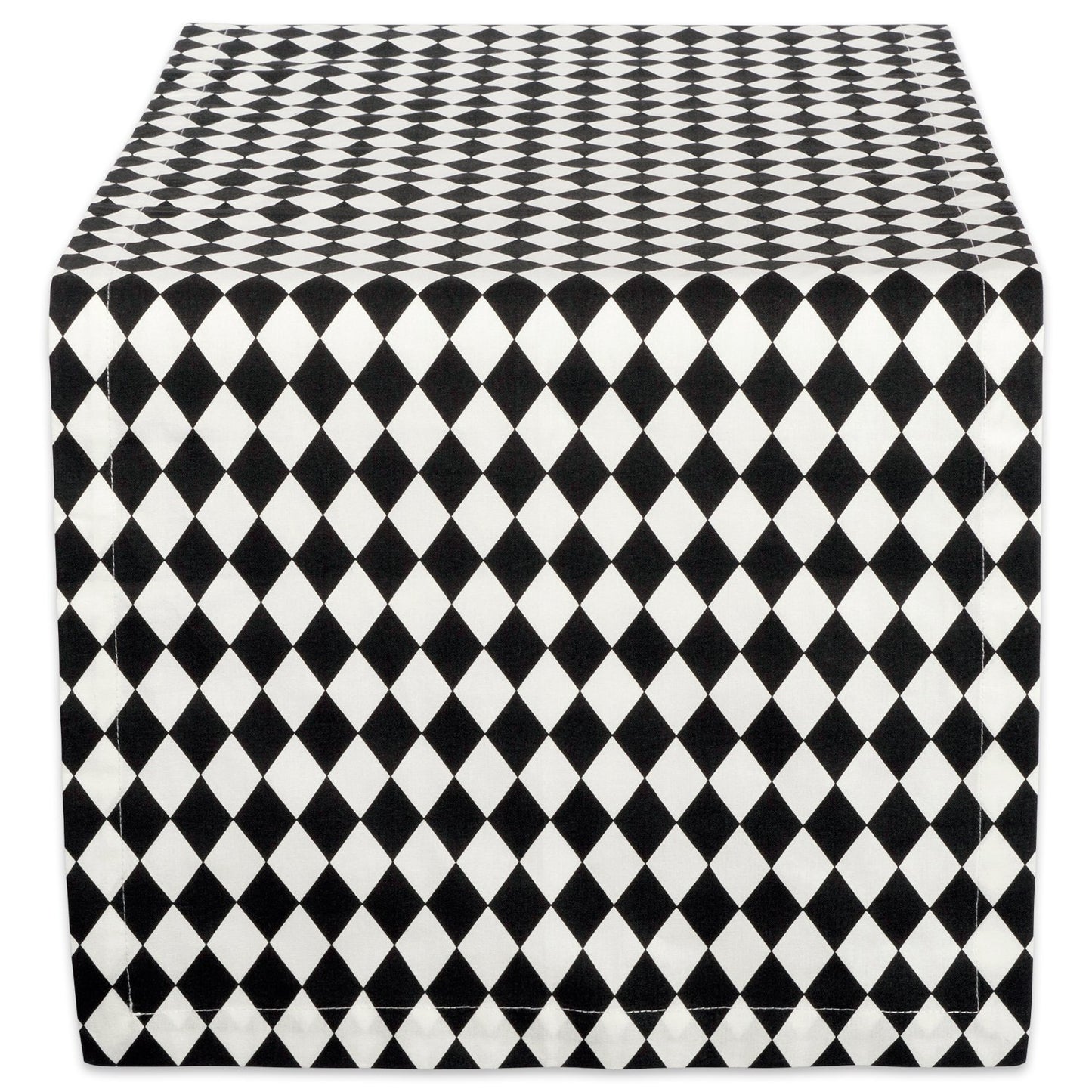DII Design Halloween Tabletop, Harlequin Collection, Table Runner, 14x72, Black and Cream