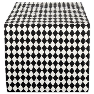 DII Design Halloween Tabletop, Harlequin Collection, Table Runner, 14x72, Black and Cream