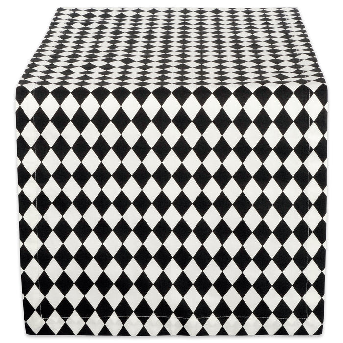 DII Design Halloween Tabletop, Harlequin Collection, Table Runner, 14x72, Black and Cream