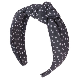 Karma White Dots Headband for Women - Knot - Fabric Headband and Stretchy Hair Scarf - Black And White